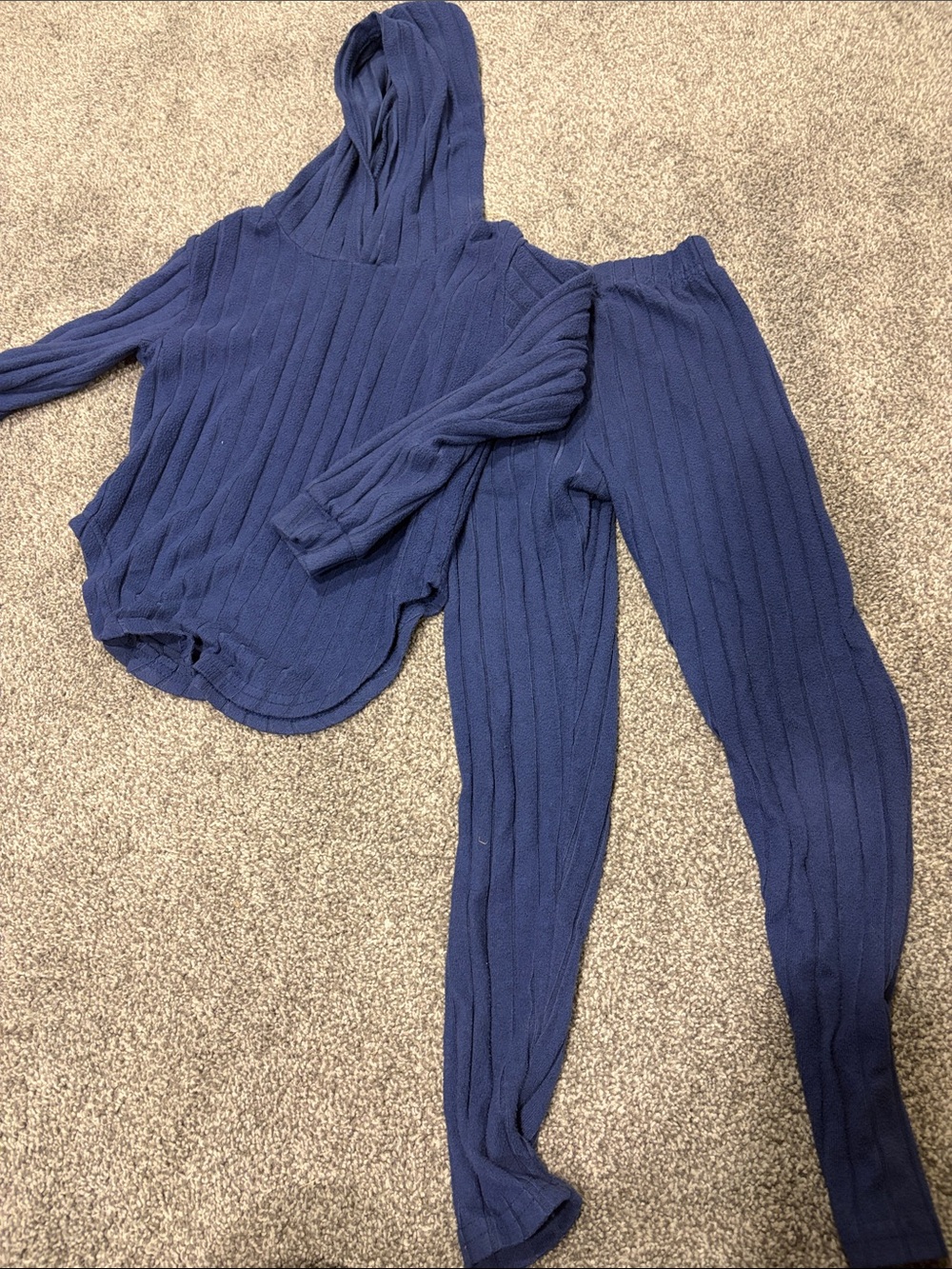 SHEIN Navy Ribbed Hoodie & Legging Matching Set